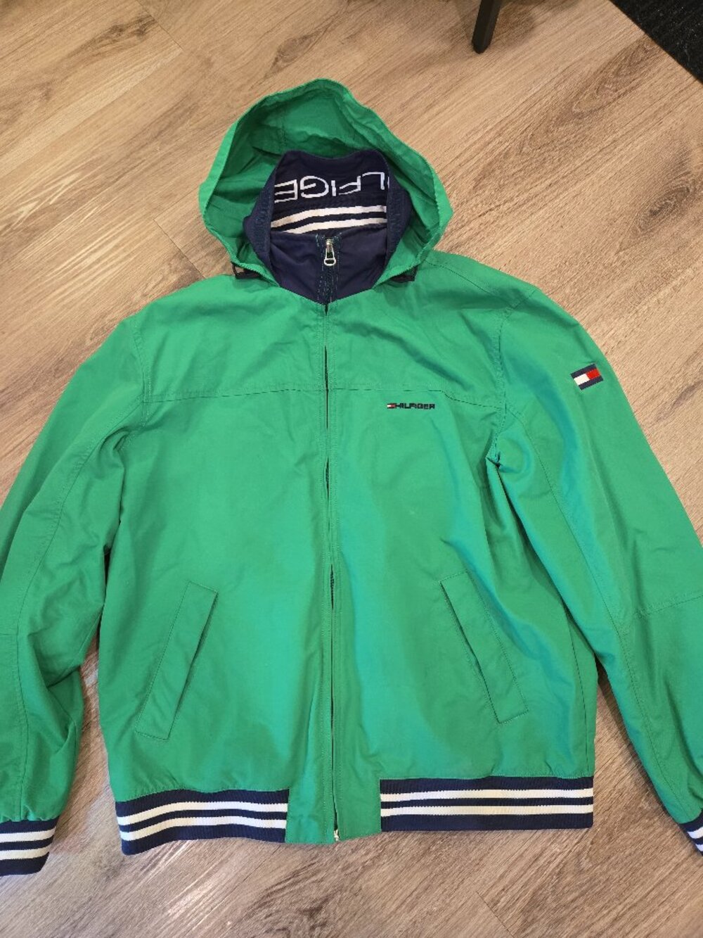 Vintage Tommy Hilfiger Windbreaker Bomber Jacket w/ Roll Up Hood